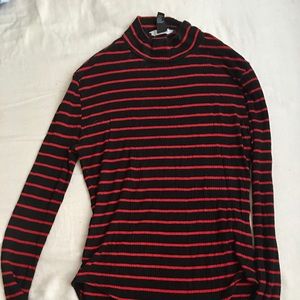 black and red striped body suit